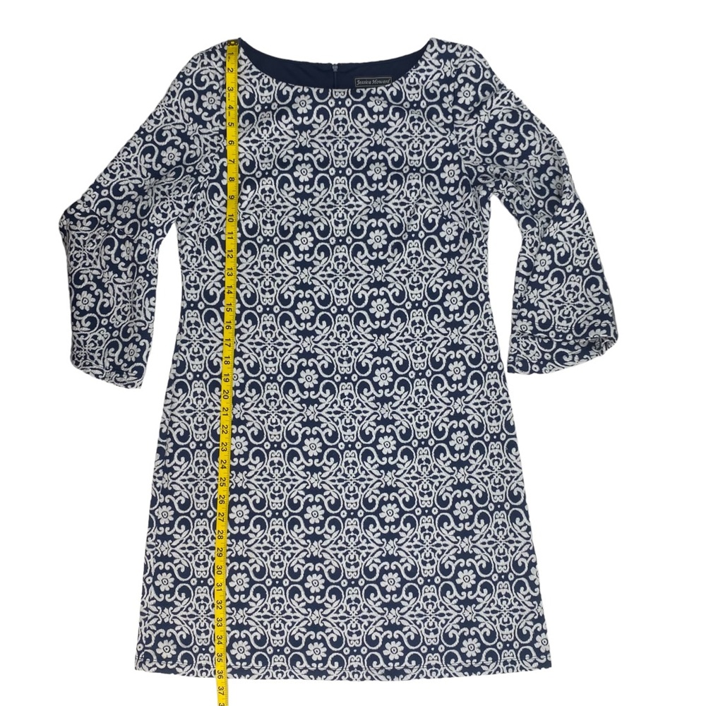 Jessica Howard Women’s Navy White Embroidered Dress 3/4 Bell Sleeves, Size 10 - Picture 9 of 13